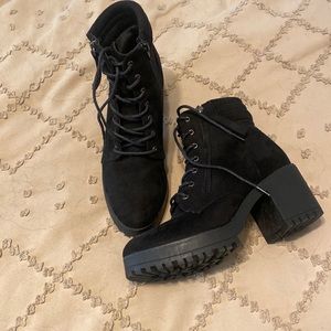 Lace up black booties
